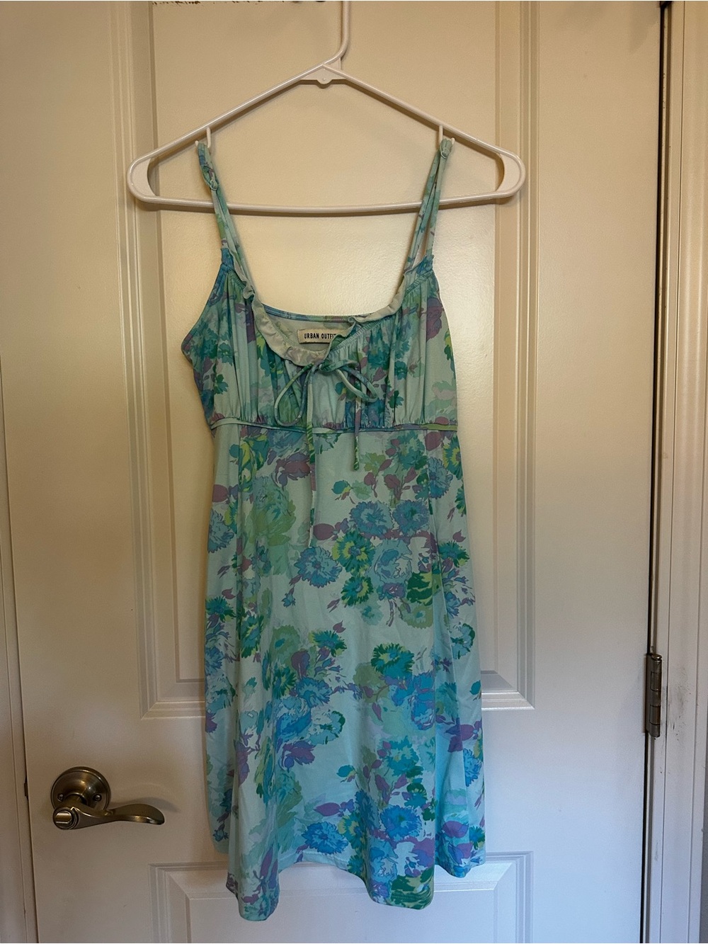 Urban Outfitters Aqua Floral Slip Dress with Green & Purple Accents